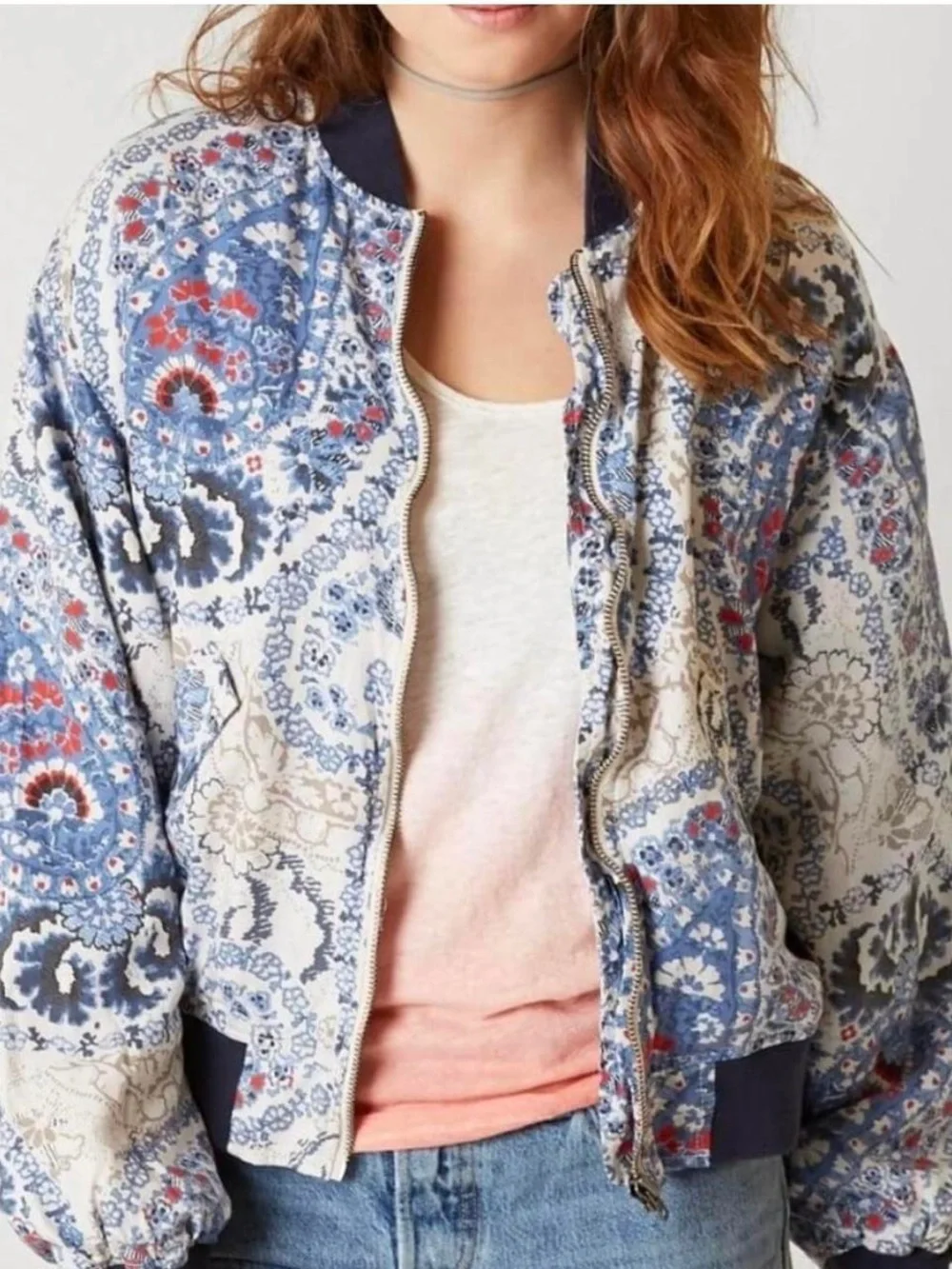 Free People Daytrip Paisley Print Quilted Full Zip Up Bomber Jacket 25584